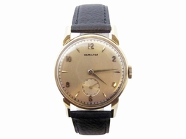 Hamilton Kirk 14K Yellow Gold / Leather Vintage 30mm Mens Hamilton