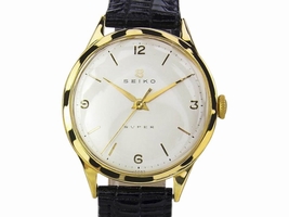 Seiko Super Gold Plated Stainless Steel & Leather Manual Vintage 34mm Mens 1950s Seiko