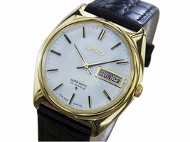 Seiko Lord Matic Day Date Gold Plated Stainless Steel & Leather Automatic 36mm Mens 1970s Seiko