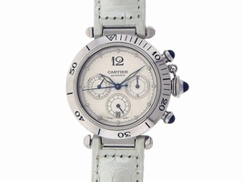 Cartier Pasha W31030H3 Stainless Steel White Dial & Leather Chronograph Automatic 38mm Mens Cartier