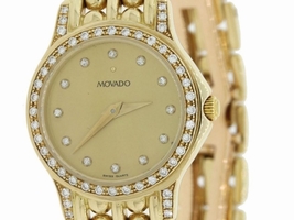 Movado Dress 75259809 14K Yellow Gold Quartz Diamond Dial 22mm Womens Movado