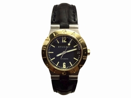 Bulgari 18K Yellow Gold & Titanium Black Leather Automatic 29.50 Unisex Bulgari