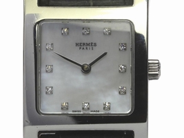 Hermes H HH1.210 Stainless Steel 12P Diamond Shell Dial Quartz Leather Belt 21.5mm Womens Hermes