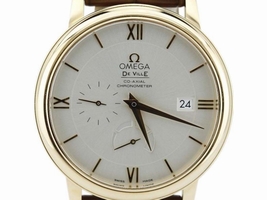 Omega Deville 424.53.40.21.02 Prestige Power Reserve 18K Gold Brown Alligator Omega