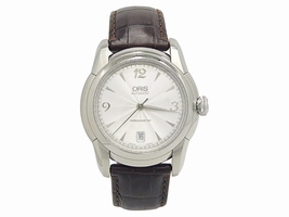 Oris Artelier Date 7544 Stainless Steel on Brown Alligator Strap Silver Dial 40.5mm Mens Oris
