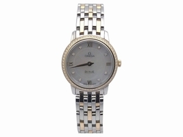 Omega Deville 4242527605500 Stainless Steel & Rose Gold Quartz Diamonds Bezel 27.4mm Womens Omega