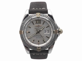 Breitling Wind Rider Cockpit B49350 Stainless Steel Leather Strap Silver Dial 41mm Mens Breitling