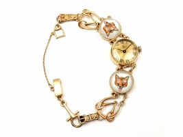 Baume & Mercier 14K Gold Reverse Crystal Intaglio Fox Hunting Equestrian 17.5mm Womens Baume & Mercier