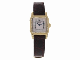 Cartier Santos Dumont 18K Yellow Gold / Leather Quartz with Custom Diamonds 20mm Womens Cartier