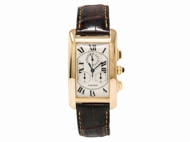 Cartier Tank Americaine 1730 18K Yellow Gold & Leather Cream Dial Quartz 26mm Unisex Cartier