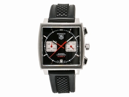 Tag Heuer Monaco CAW2114 Stainless Steel & Rubber Black Dial Automatic 39mm Mens Tag Heuer