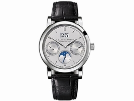 A. Lange and Sohne Saxonia Annual Calendar 330.025 Platinum / Black Leather Silver Dial 38.5mm Mens A. Lange and Sohne