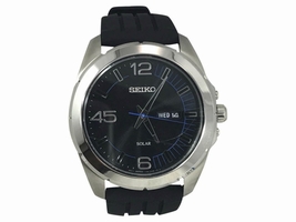 Seiko SNE277 Stainless Steel Black Rubber Strap Black W/ Blue Accents Dial 45mm Mens Seiko
