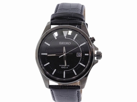 Seiko Core SKA583 Stainless Steel Kinetic Black Leather Strap and Dial 43mm Mens Seiko