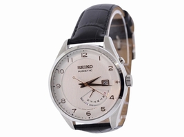 Seiko Core SRN049 Kinetic Black Genuine Leather Strap White Dial 42mm Mens Seiko