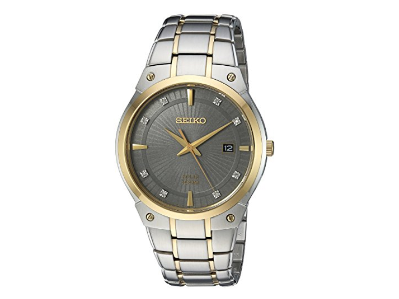 Seiko SNE430 Two Tone Stainless Steel Gray Diamond Dial Quartz 41mm Mens  | Seiko