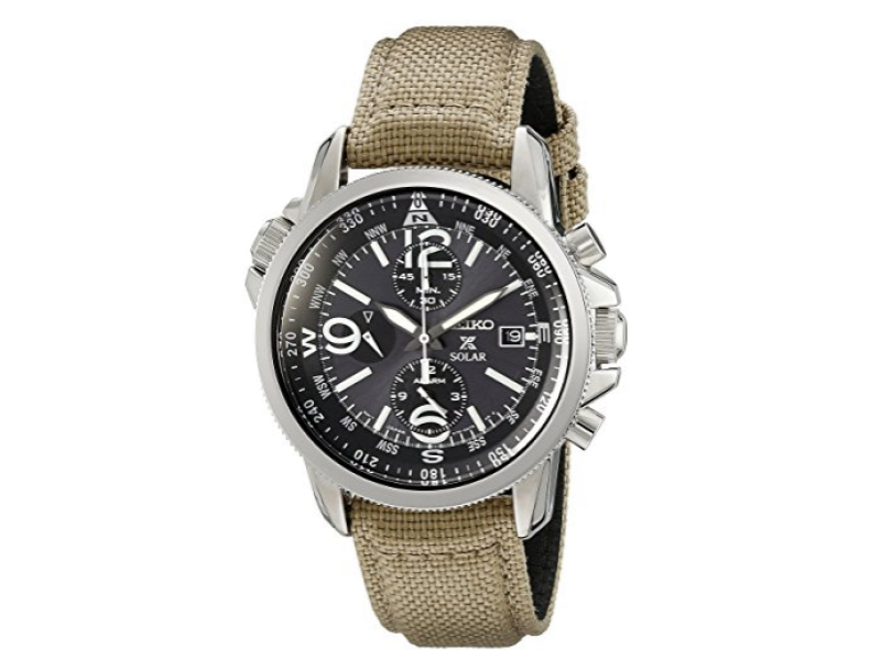 Seiko SSC293 Stainless Steel & Nylon Strap Black Dial Quartz 42mm Men's Seiko