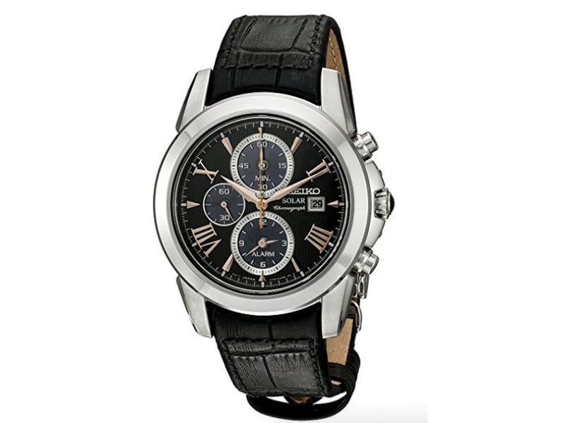 Seiko SSC379 Stainless Steel / Leather with Grey Dial Quartz 42mm Mens Seiko