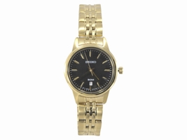 Seiko SUR886 Gold Tone Stainless Steel & Black Dial 28mm Womens Seiko