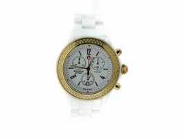 Michele Jetway MWW17B000007 White Ceramic Diamond Gold Tone Michele