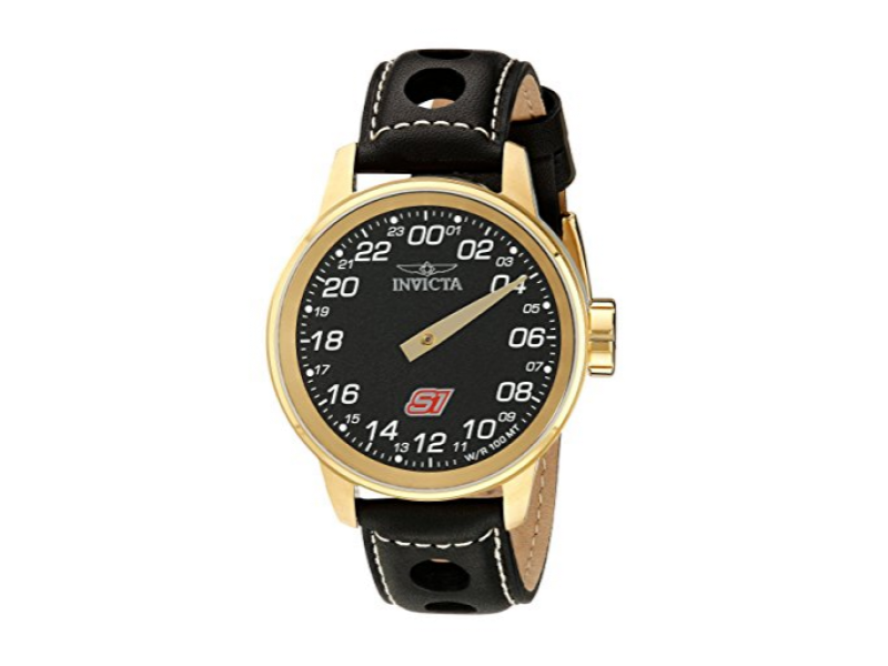 Invicta S1 Rally 17708 Gold Tone Stainless Steel & Leather Strap Black Dial Quartz 48mm Mens Invicta