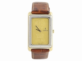 Corum Ingot Stainless Steel & 14K Gold Leather Quartz 25.1mm Mens Corum
