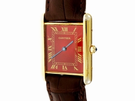 Cartier Vermeil & Leather with Quartz Red Dial 23.5mm Unisex Cartier