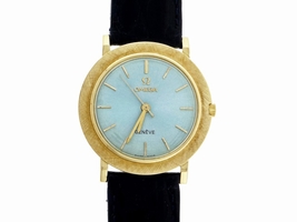 Omega 18K Yellow Gold Ice Blue Dial 34mm Unisex Wrist 1950 Omega