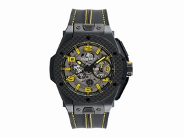 Hublot Big Bang Ferrari Chronograph Black Ceramic Skeleton Dial Black Leather 45mm Mens Hublot