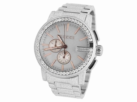 Gucci 101 G-Chrono YA101201 Rose Gold Dial 14.0ct Diamond Mens 44mm Gucci