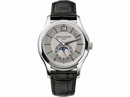 Patek Philippe 18K White Gold / Black Leather with Grey Dial 40mm Mens Patek Phillipe