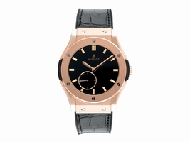 Hublot King Gold Black Dial Black Leather Band 18K Rose Gold Automatic 45mm Mens Hublot
