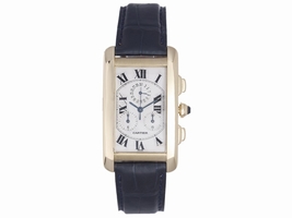 Cartier Tank Americaine 18K Yellow Gold & Leather Quartz 45mm Mens Cartier