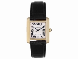 Cartier Tank Francaise W5000156 18K Yellow Gold & Leather Silver Dial Automatic 28mm Men's Cartier