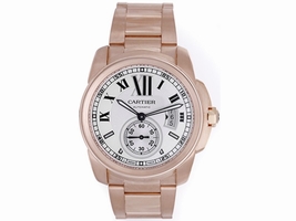 Cartier Calibre de W7100018 18K Rose Gold Silver Dial Automatic 42mm Mens Cartier
