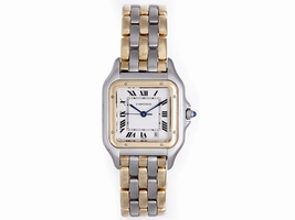 Cartier Panther Stainless Steel & 18K Yellow Gold White Dial Quartz 27mm Mens Cartier