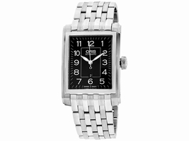 Oris Rectangular 56176574034MB Black Dial Stainless Steel 30mm Mens Oris
