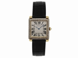 Cartier Tank Obus 1630 18K Yellow Gold Leather Diamond 24mm Womens Cartier