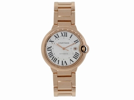 Cartier Ballon Bleu 2999 18K Rose Gold & Silver Roman Dial 42mm Mens Cartier