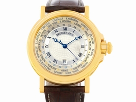 Breguet Marine World Time Hora Mundi 3700 18K Yellow Gold & Leather Automatic 38mm Mens Breguet
