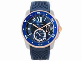 Cartier Calibre Diver W2CA0009 Stainless Steel/18K Rose Gold & Blue Rubber Strap Automatic 42mm Mens Cartier