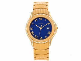 Cartier Cougar 11651 18K Yellow Gold Diamond Blue Dial 32mm Unisex