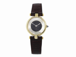 Cartier Vermeil Gold Plated Mother of Pearl Onyx Dial Vintage 24mm Womens Cartier