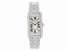 Cartier Tank Americaine WB7073L1 18K White Gold Diamond 19mm Womens Cartier