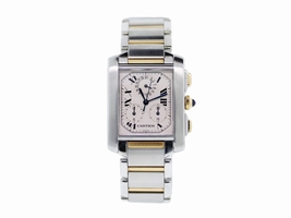 Cartier Tank Chronoflex 2303 Two Tone White Dial 28mm Womens Cartier