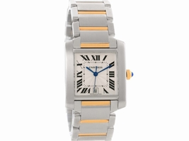 Cartier Tank Francaise W51005Q4 Stainless Steel 18K Yellow Gold Date 28mm Mens Cartier