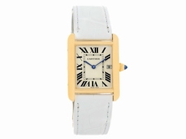 Cartier Tank Louis W1529756 18K Yellow Gold White Strap Quartz 25mm Mens Cartier
