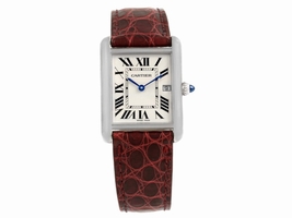 Cartier Tank Louis W1540956 18K White Gold Burgundy Strap 25mm Unisex Cartier