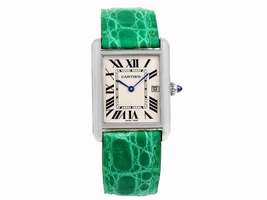 Cartier Tank Louis W1540956 18K White Gold Green Strap 25mm Unisex Cartier