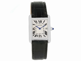 Cartier Tank Louis W1540956 18K White Gold Black Strap 25mm Mens Cartier